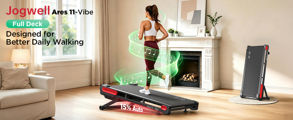 Jogwell Ares 11 Vibe Full Deck Walking Pad with 15%Auto incline and BT speaker