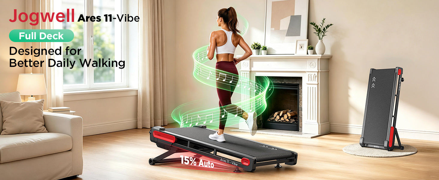 Jogwell Ares 11 Vibe Full Deck Walking Pad with 15%Auto incline and BT speaker
